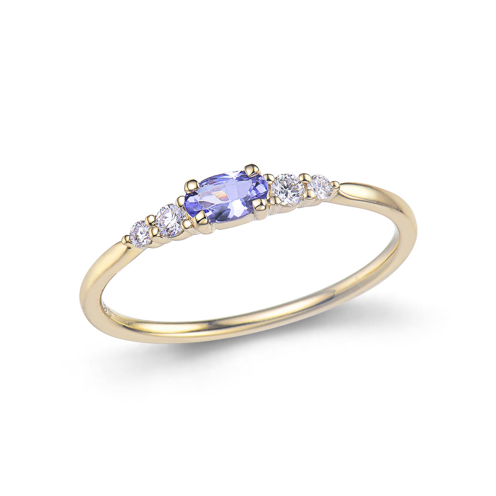 Sortija Cristina Wish en oro amarillo con diamantes talla brillante y tanzanita oval