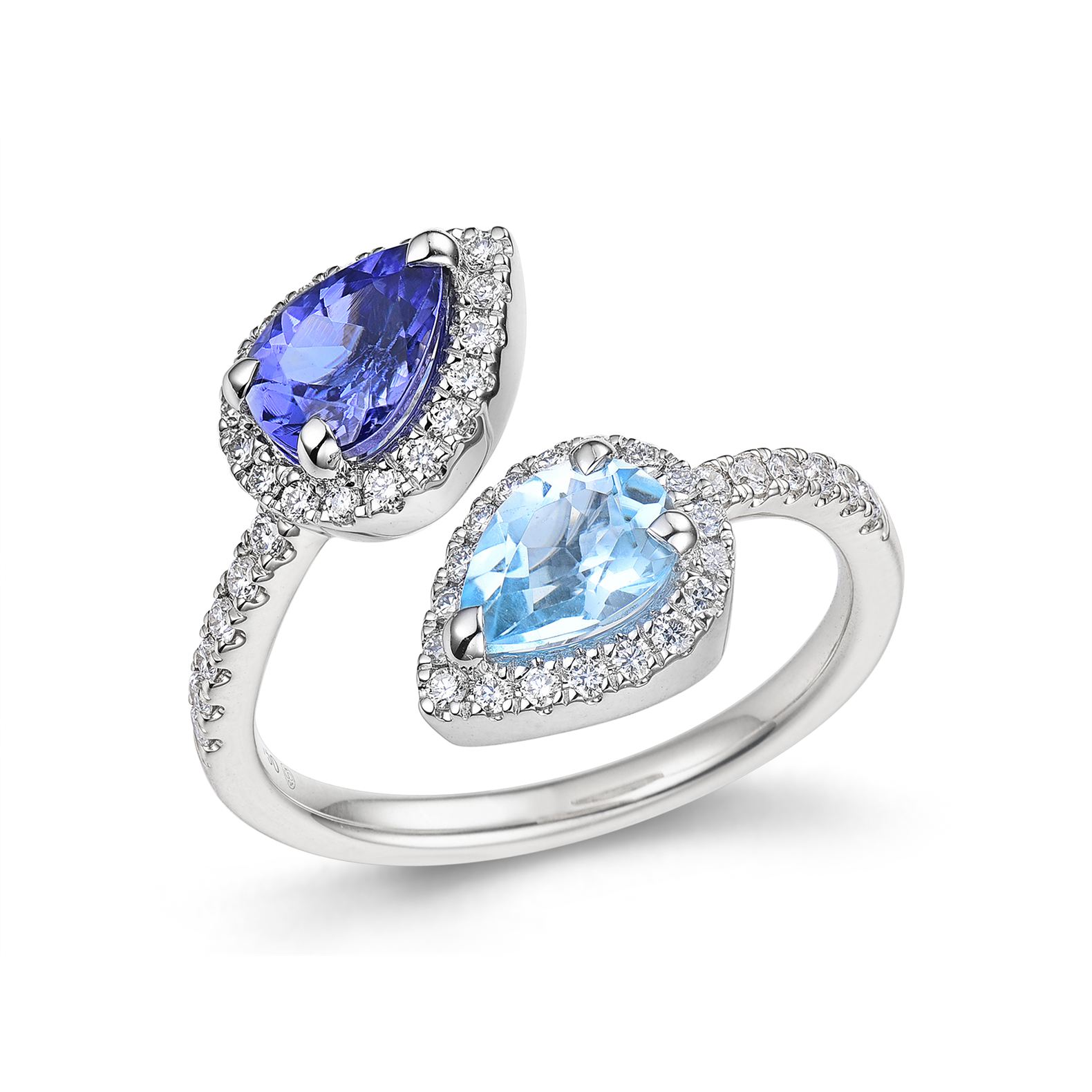Sortija Cristina Wish en oro blanco con diamantes, tanzanita y topacio azul W190226218NDSPMIX01 - Sortija de topacio y tanzanita
