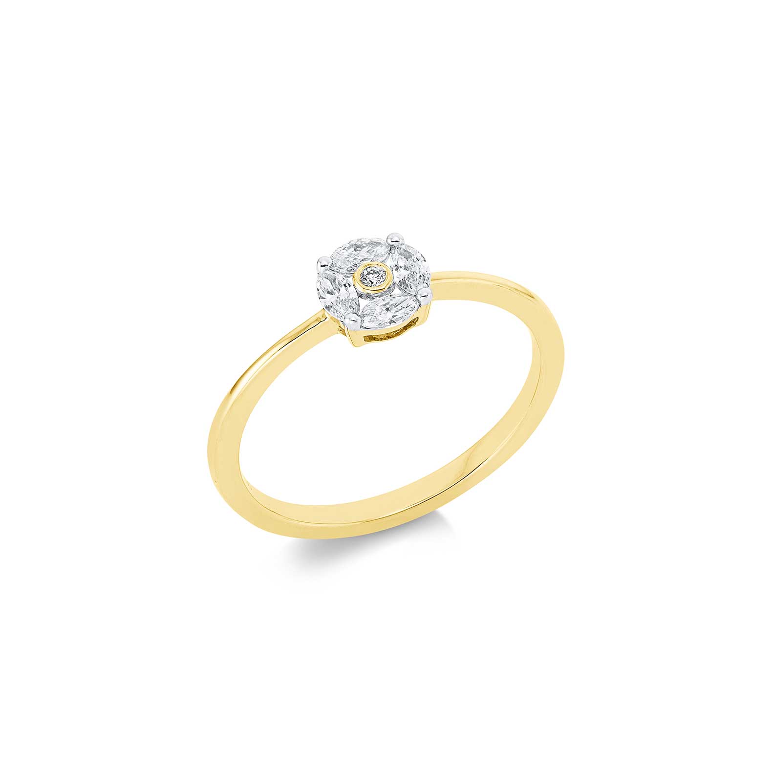 Sortija Cristina Wish en oro amarillo con diamantes en talla brillante y marquise