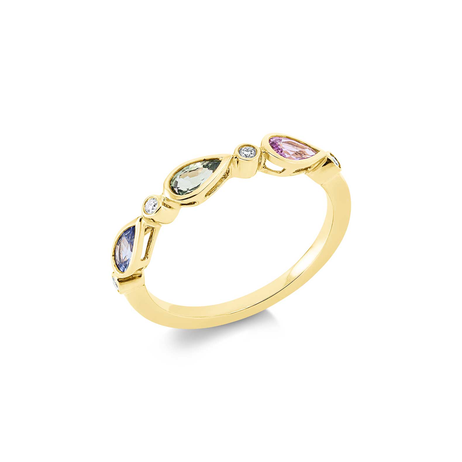 Sortija Cristina Wish en oro amarillo con diamantes y zafiros