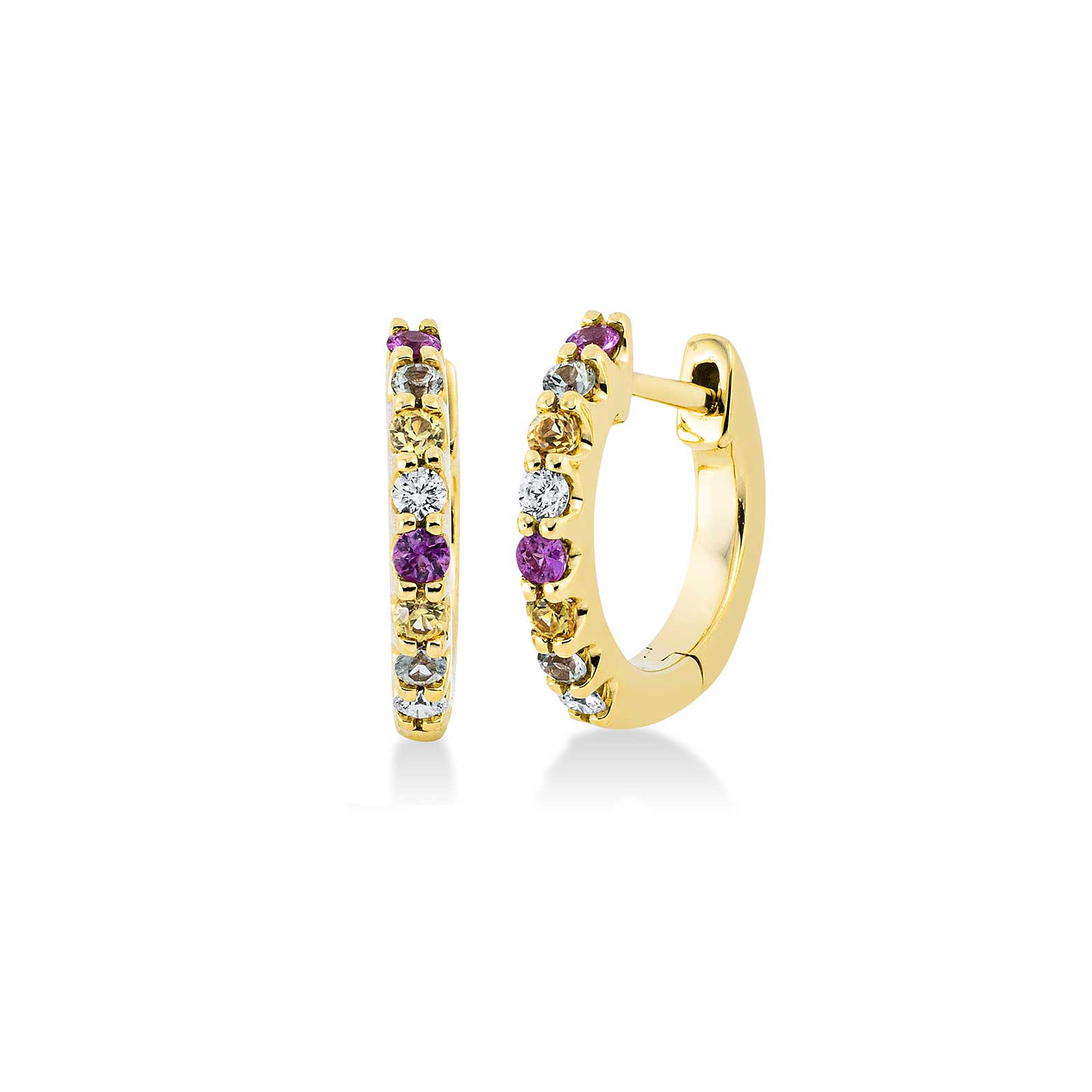 Pendientes Cristina Wish de aro huggies en oro amarillo con diamantes y zafiros