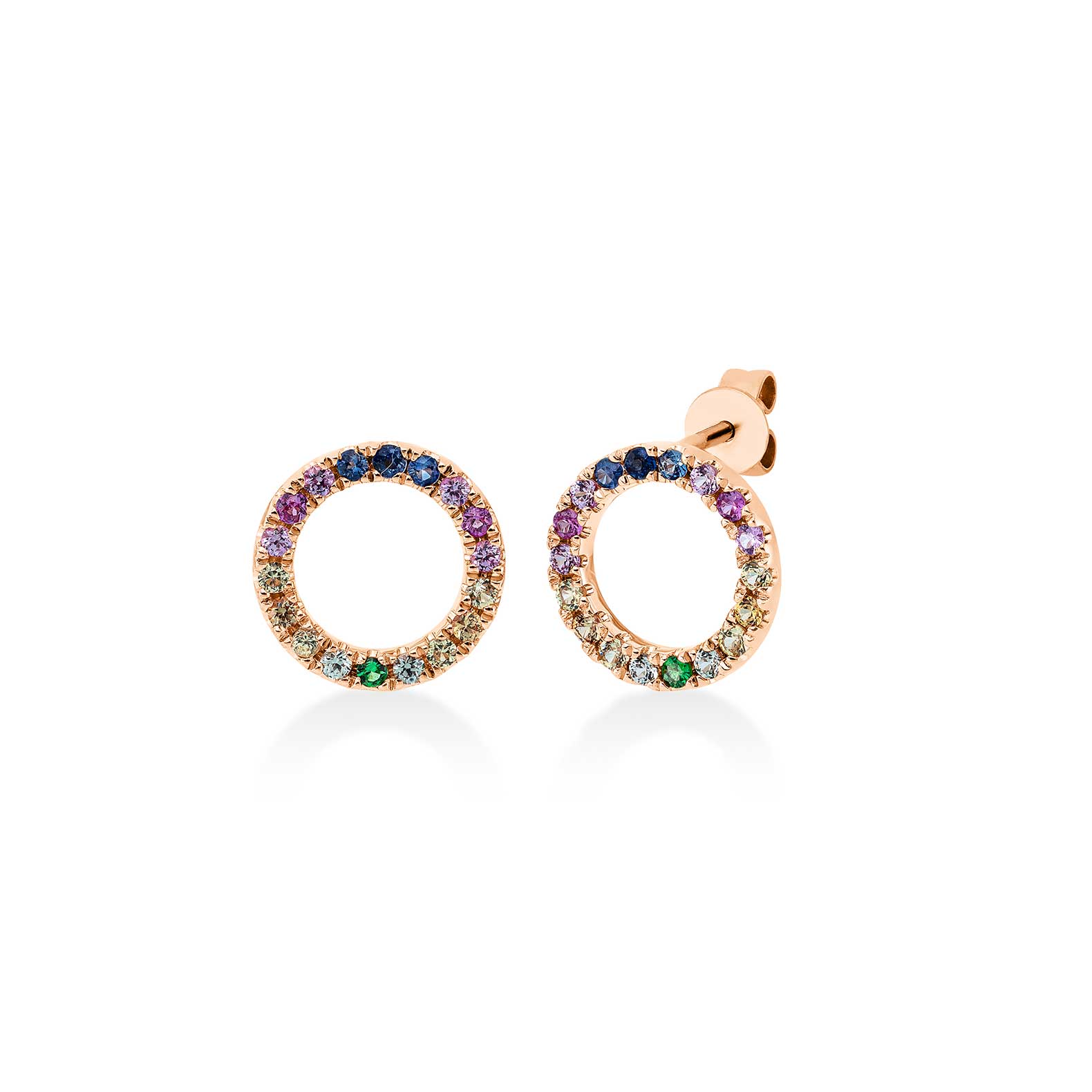 Pendientes círculo Cristina Wish en oro rosa con zafiros y tsavoritas