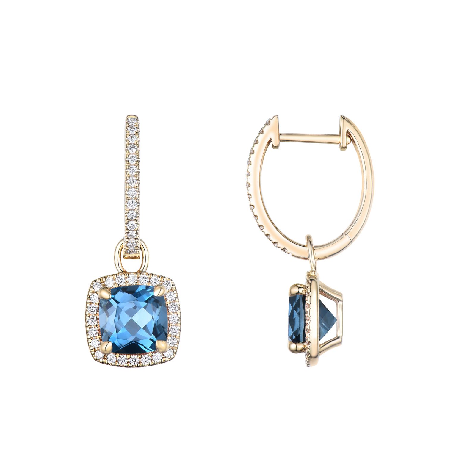 Pendientes Cristina Wish en oro amarillo con diamantes talla brillante y topacio London Blue