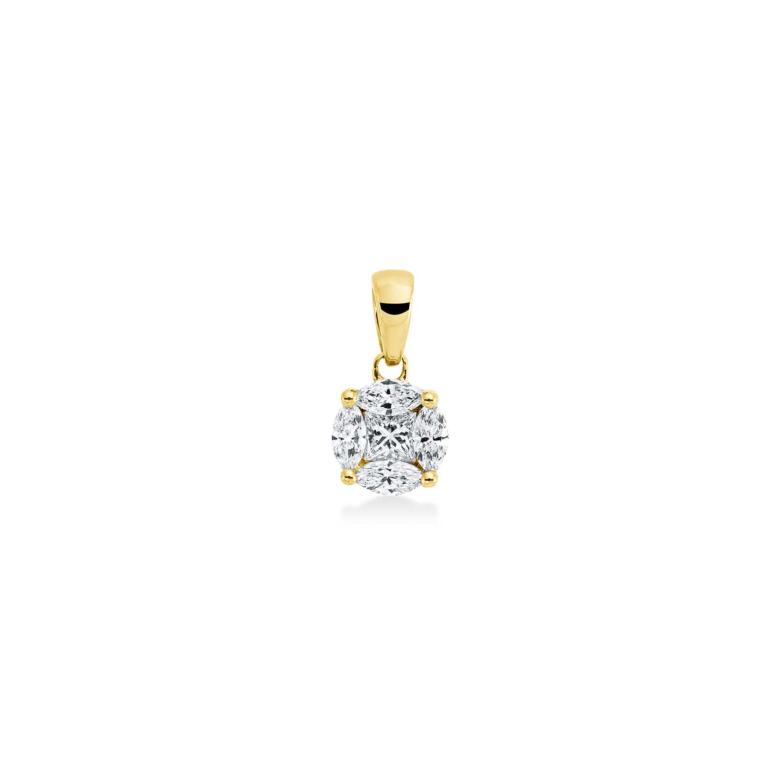 Colgante Cristina Wish en oro amarillo con diamantes en talla princesa y marquise