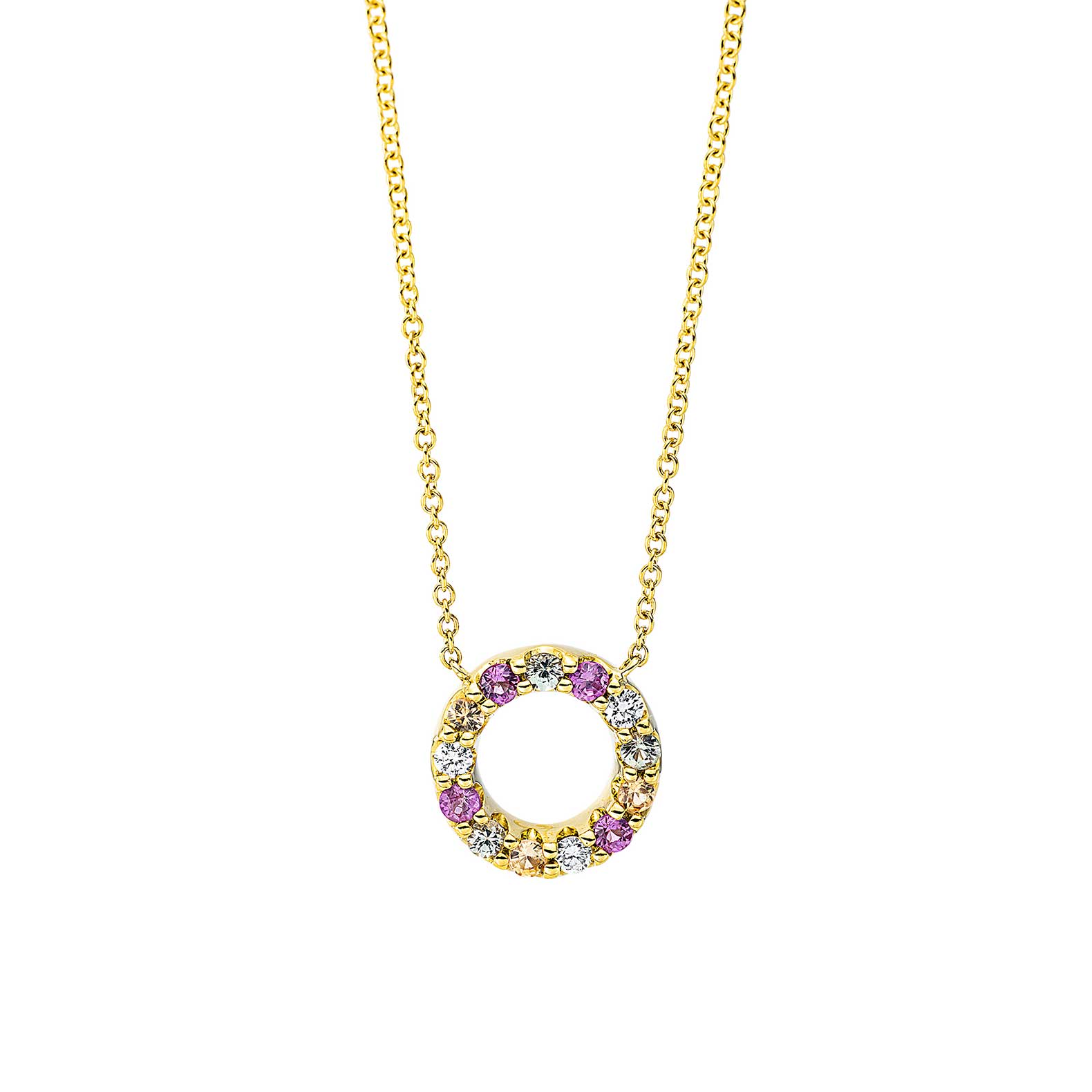 Gargantilla Cristina Wish en oro amarillo con diamantes y zafiros multicolor