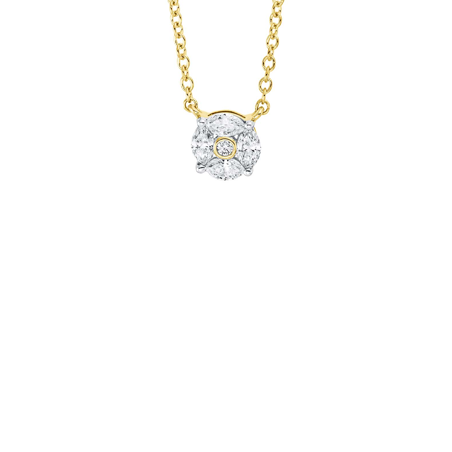 Colgante Cristina Wish en oro amarillo con diamantes en talla marquise y brillante