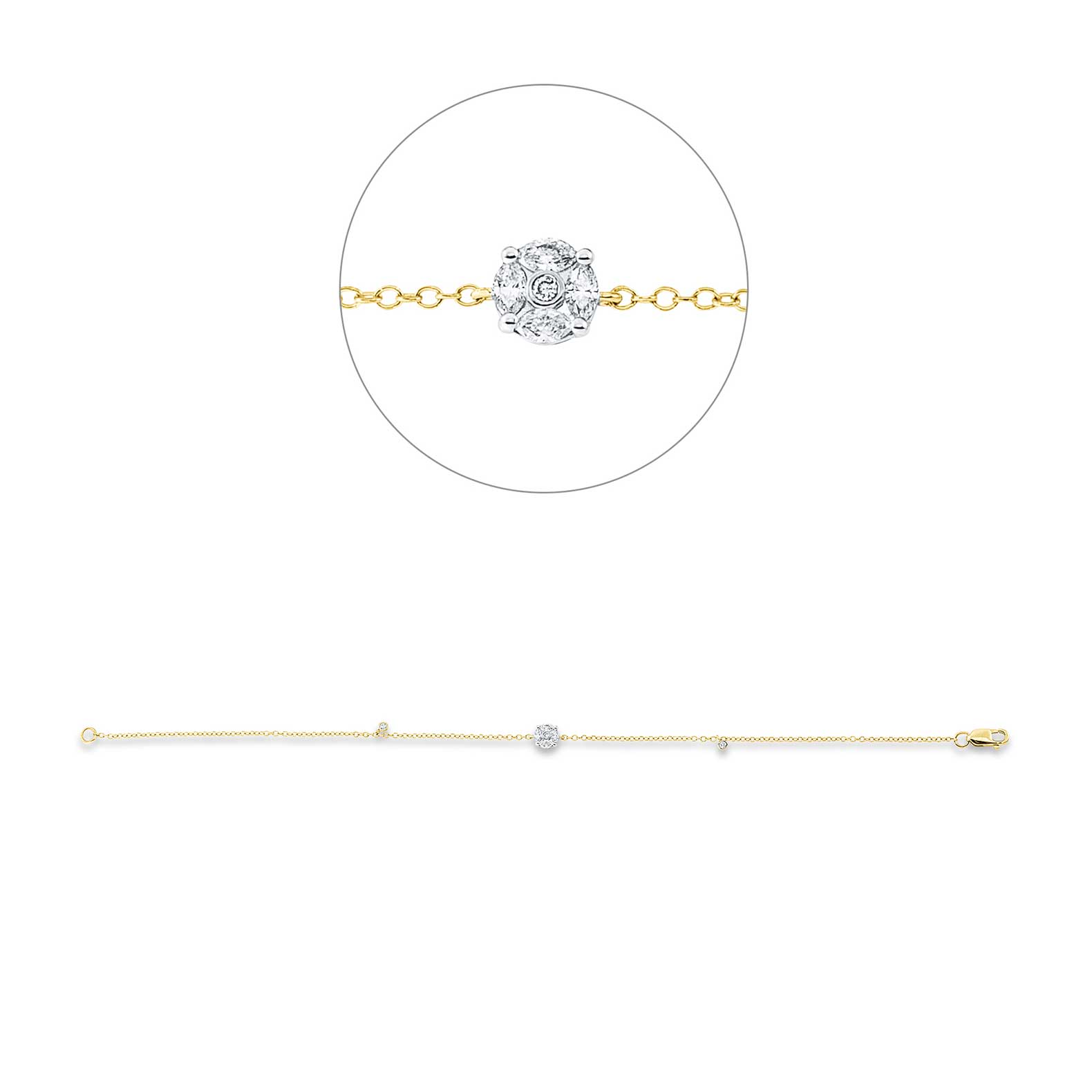 Pulsera de Cristina Wish en oro amarillo con diamantes en talla brillante y marquise