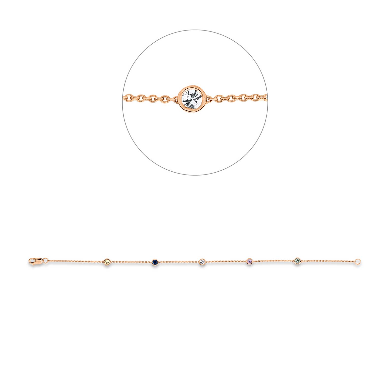Pulsera Cristina Wish en oro rosa con esmeralda, zafiro y rubí