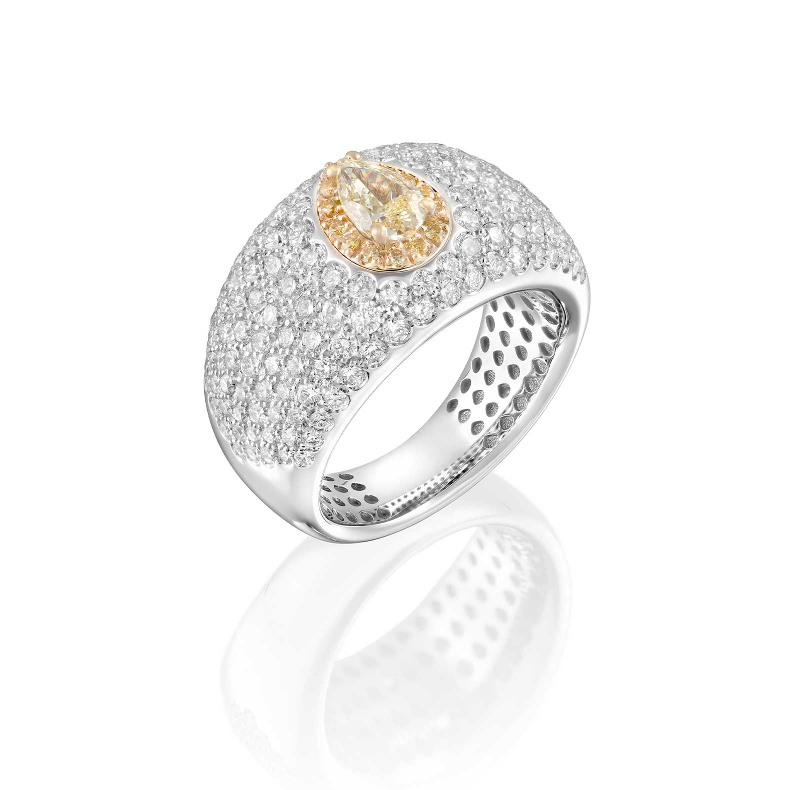 Sortija Venus en oro blanco con brillantes y diamantes amarillos