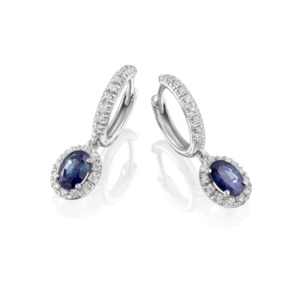 Pendientes Emperatriz en oro blanco con brillantes y zafiros