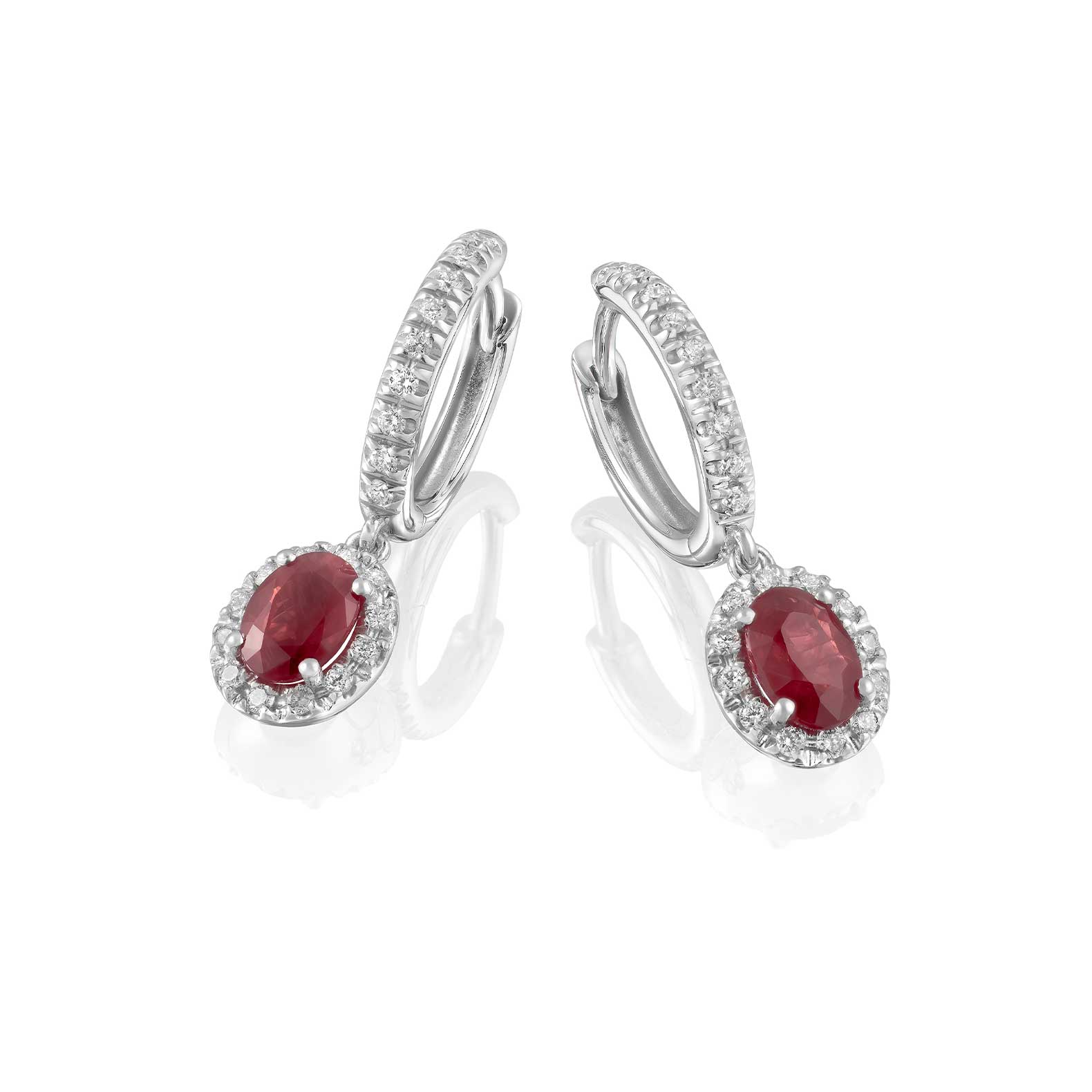Pendientes Emperatriz en oro blanco con brillantes y rubíes