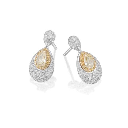 Pendientes Venus en oro blanco con brillantes y diamantes amarillos
