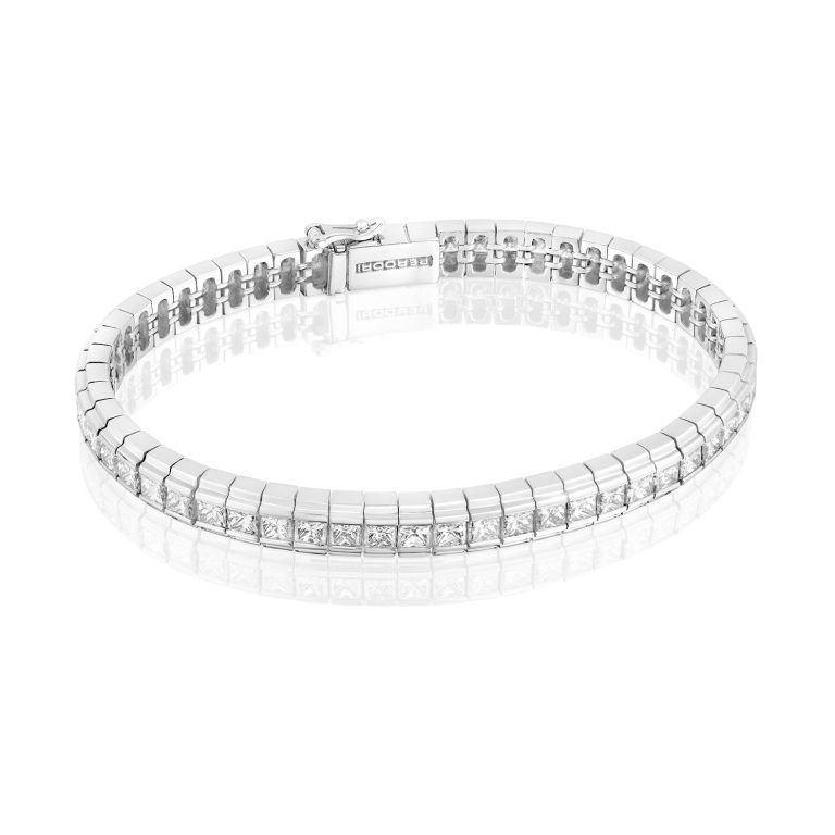 La pulsera rivière, un imprescindible atemporal de la joyería Pulsera Rivière de Diamantes talla princesa en Oro Blanco