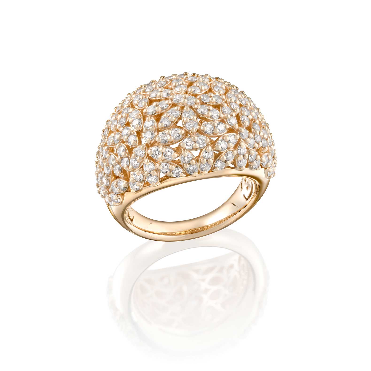 Sortija en oro amarillo con pavé flotante de brillantes