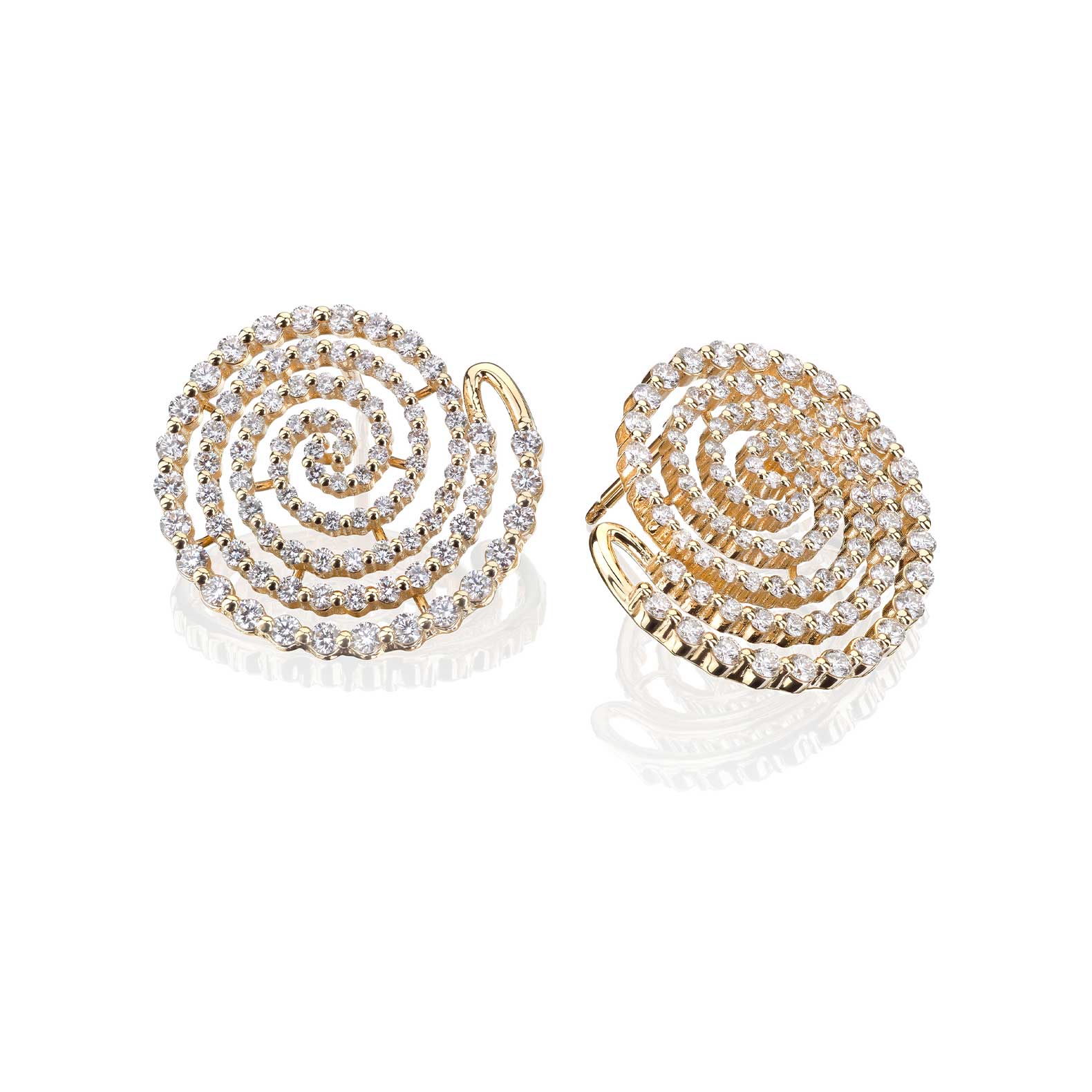 Pendientes espiral en oro amarillo con brillantes