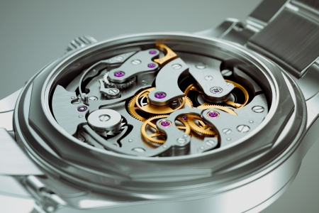 Funcionamiento de la reserva de marcha, vista del interior del reloj